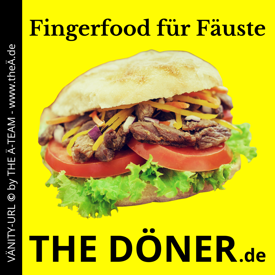 Finally we grabbed THE DÖNER DOMÄN-PÄCK "THE DÖNER - Fingerfood für Fäuste" in quietschgelb mit Döner-Grafik und Link zu THE Ä-TEAM